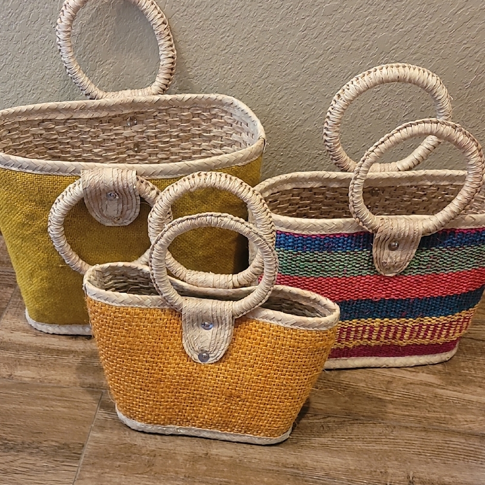 Colorful Woven Tote Bag Set